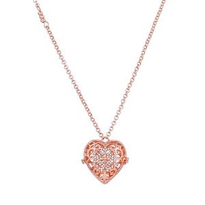 Stone Rose Heart Necklace Plated 18K Gold